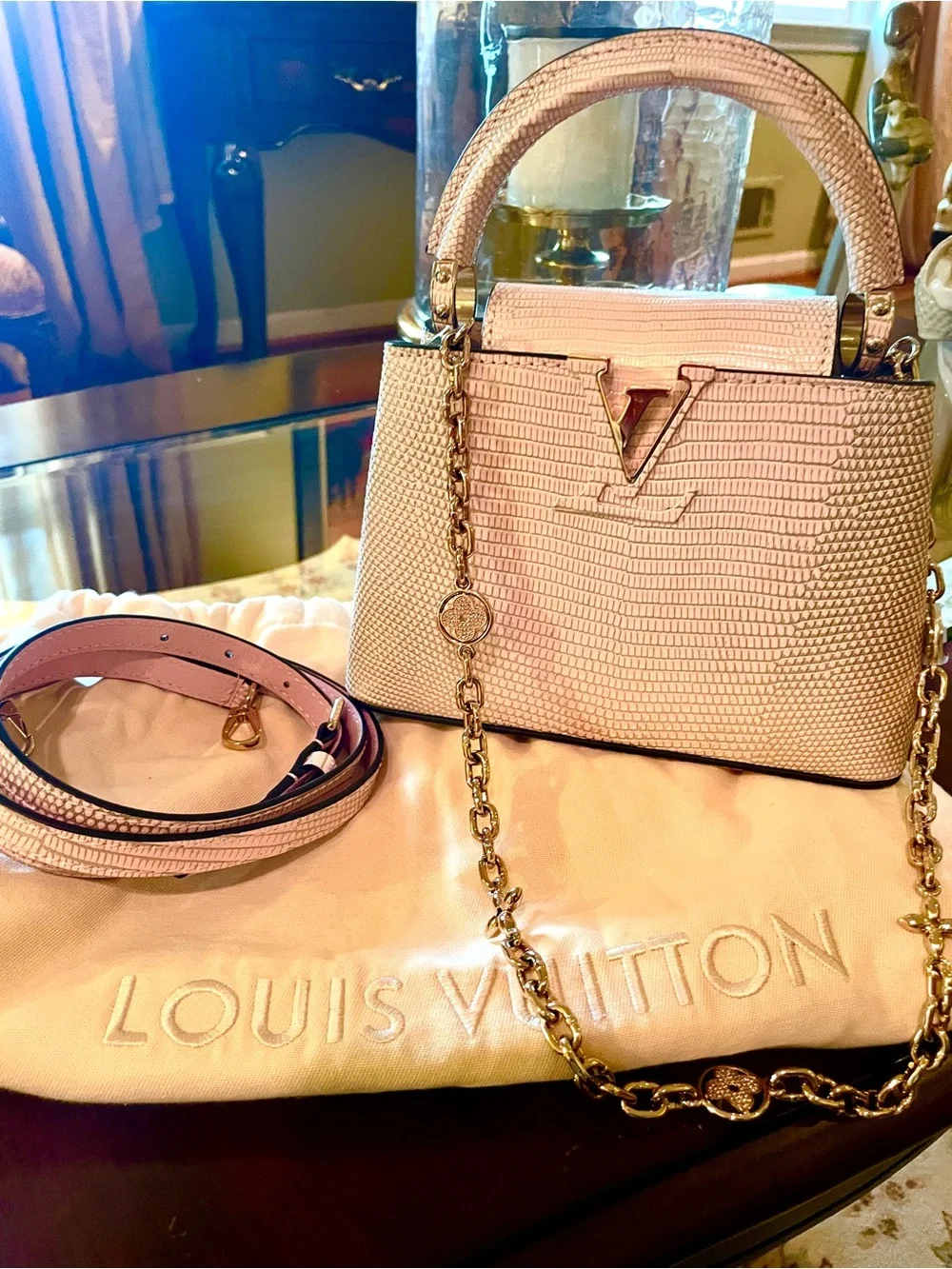 NEW AND RARE Louis Vuitton Capucines Bag in Lizard Skin